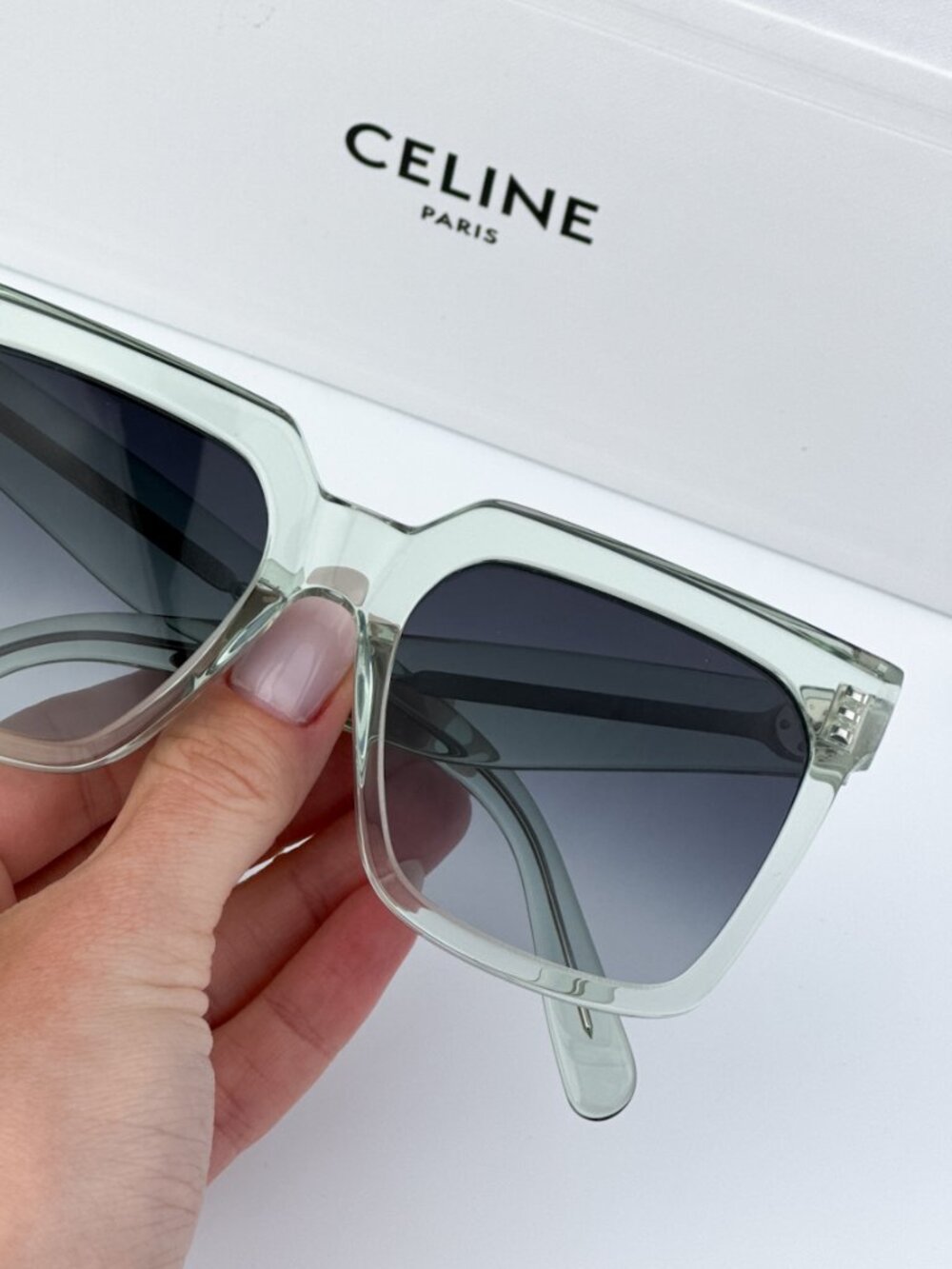 CELINE CL4055IN 93B TRANSPARENT GREEN GRADIENT SMOKE SQUARE OVERSIZED SUNGLASSES